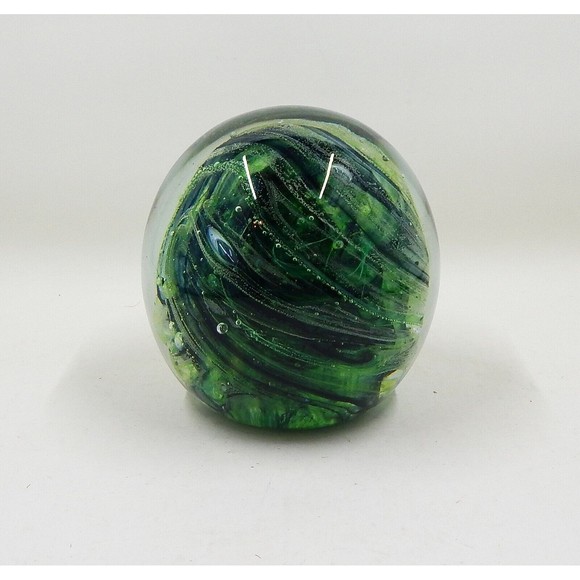 Kerry Art Glass Green Swirl Varying Shades Bubble Paperweight Ireland 3 1/2 In - Picture 4 of 9